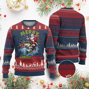 Funny Xmas Fishing Ugly Christmas Sweater Merry Christbass Santa Xmas Tree TS11 Burgundy Print Your Wear
