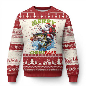 Funny Xmas Fishing Ugly Christmas Sweater Merry Christbass Santa Xmas Tree TS11 Red Print Your Wear