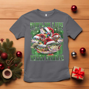 Funny Fishing Christmas T Shirt Fishing You A Very Merry Fishmas Santa Hat TS11 Charcoal Print Your Wear