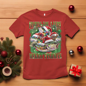 Funny Fishing Christmas T Shirt Fishing You A Very Merry Fishmas Santa Hat TS11 Red Print Your Wear