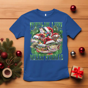 Funny Fishing Christmas T Shirt Fishing You A Very Merry Fishmas Santa Hat TS11 Royal Blue Print Your Wear