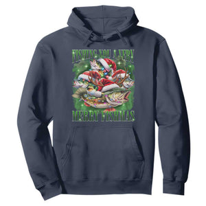 Funny Fishing Christmas Hoodie Fishing You A Very Merry Fishmas Santa Hat TS11 Navy Print Your Wear