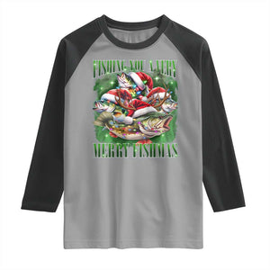 Funny Fishing Christmas Raglan Shirt Fishing You A Very Merry Fishmas Santa Hat TS11 Sport Gray Black Print Your Wear