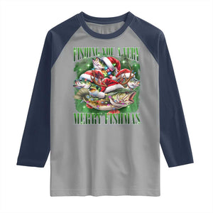 Funny Fishing Christmas Raglan Shirt Fishing You A Very Merry Fishmas Santa Hat TS11 Sport Gray Navy Print Your Wear