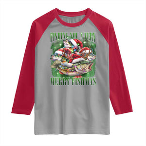 Funny Fishing Christmas Raglan Shirt Fishing You A Very Merry Fishmas Santa Hat TS11 Sport Gray Red Print Your Wear