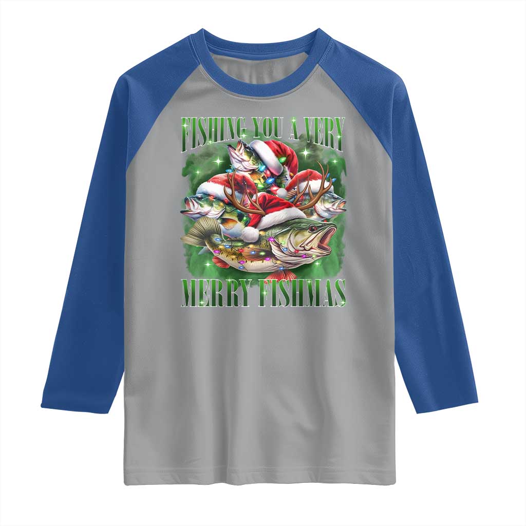 Funny Fishing Christmas Raglan Shirt Fishing You A Very Merry Fishmas Santa Hat TS11 Sport Gray Royal Print Your Wear