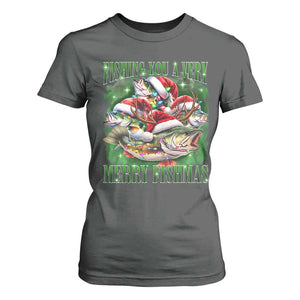 Funny Fishing Christmas T Shirt For Women Fishing You A Very Merry Fishmas Santa Hat TS11 Dark Heather Print Your Wear