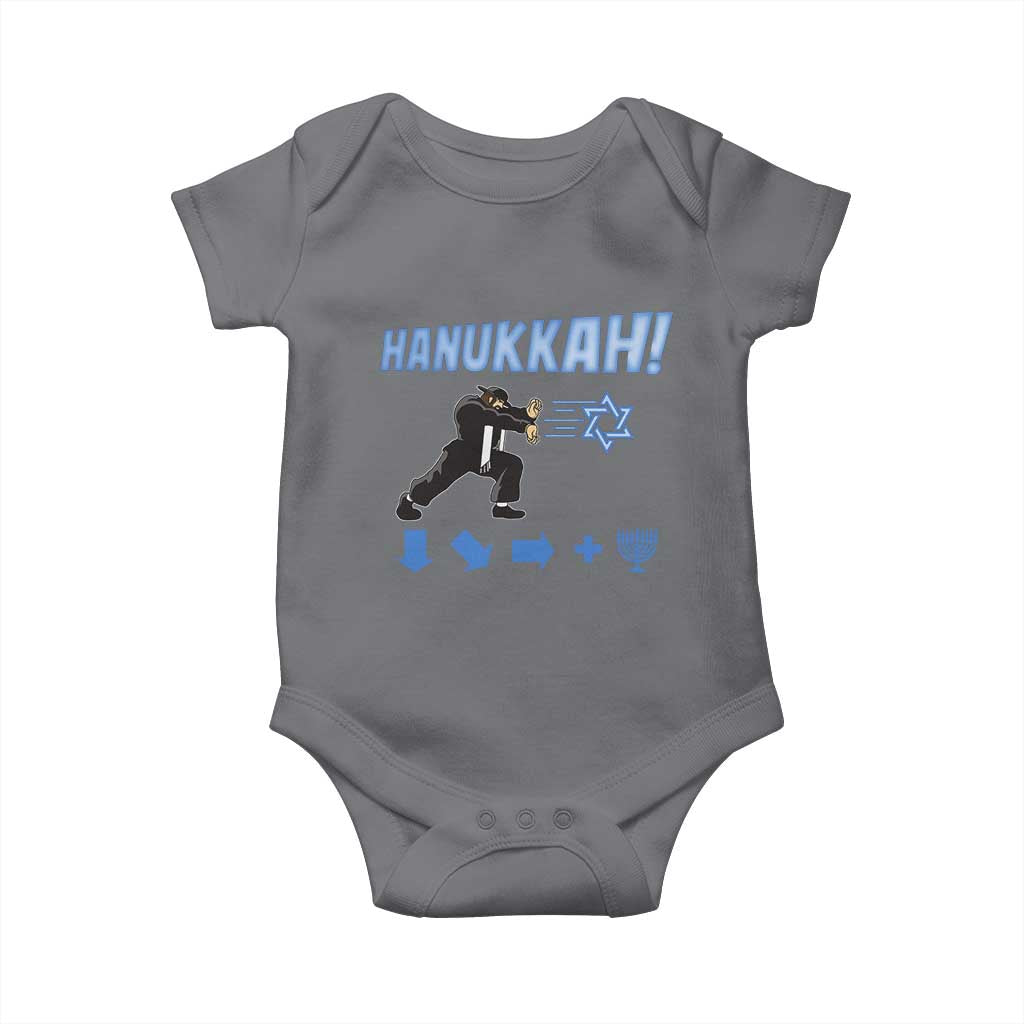 Funny Hanukkah Arcade Game Baby Onesie Jewish Fighter Menorah Star Of David TS11 Charcoal Print Your Wear