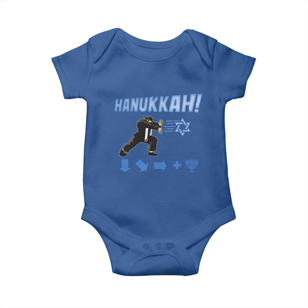 Funny Hanukkah Arcade Game Baby Onesie Jewish Fighter Menorah Star Of David TS11 Royal Blue Print Your Wear
