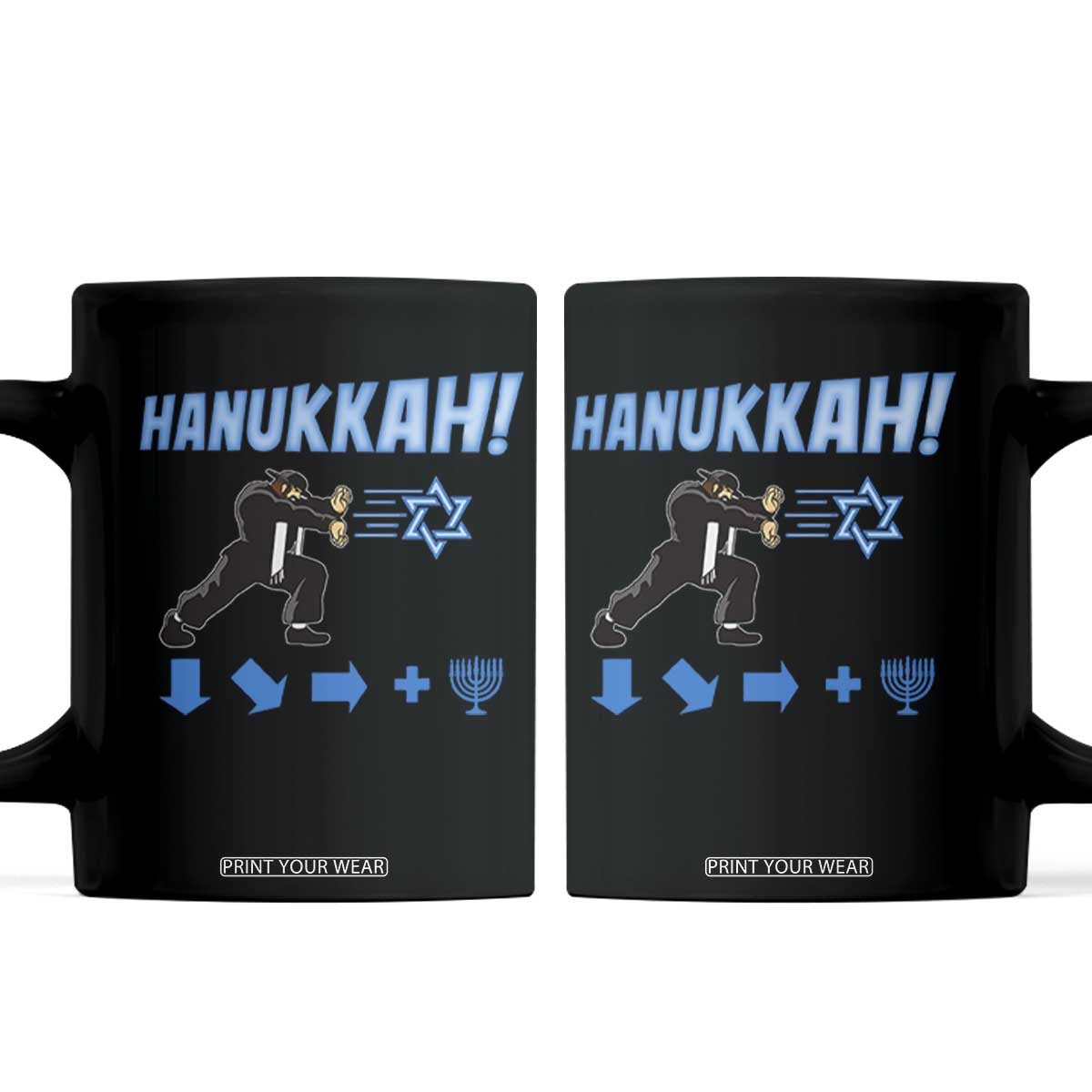 Funny Hanukkah Arcade Game Coffee Mug Jewish Fighter Menorah Star Of David TS11 Black Print Your Wear