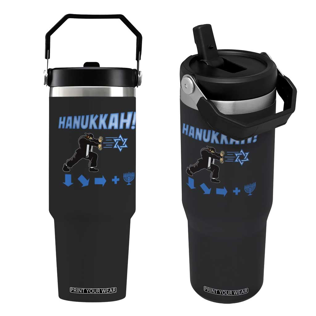 Funny Hanukkah Arcade Game Flip Straw Tumbler Jewish Fighter Menorah Star Of David TS11 One Size: 30 oz Black Print Your Wear