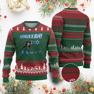 Funny Hanukkah Arcade Game Ugly Christmas Sweater Jewish Fighter Menorah Star Of David TS11 Red Green Print Your Wear
