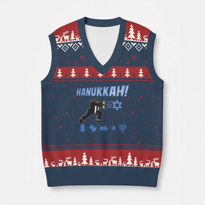 Funny Hanukkah Arcade Game V-Neck Knit Sweater Vest Jewish Fighter Menorah Star Of David TS11 Navy Red Print Your Wear