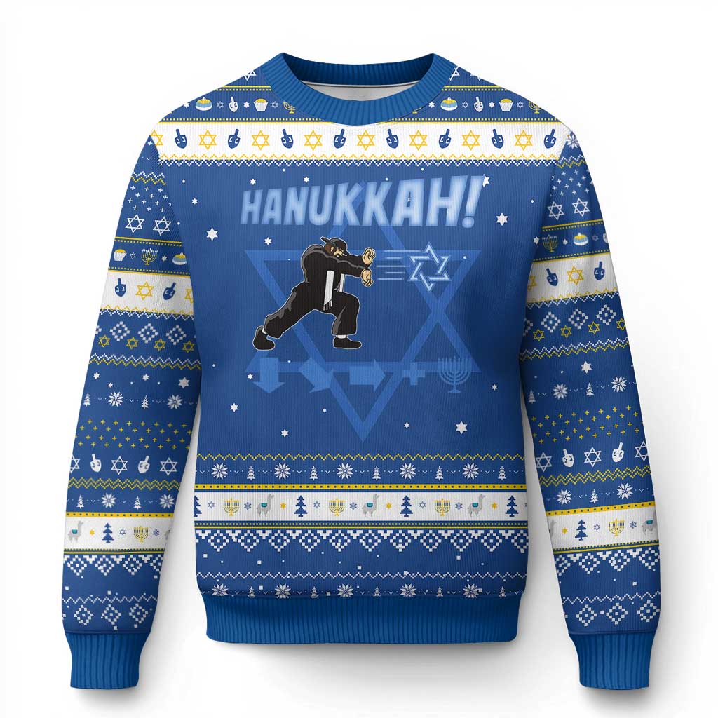 Funny Chanukah Arcade Game Hanukkah Ugly Sweater Jewish Fighter Menorah Star Of David TS11 Blue White Print Your Wear