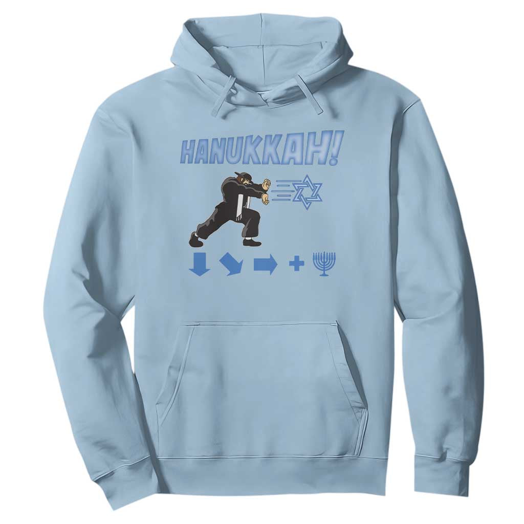 Funny Hanukkah Arcade Game Hoodie Jewish Fighter Menorah Star Of David TS11 Light Blue Print Your Wear