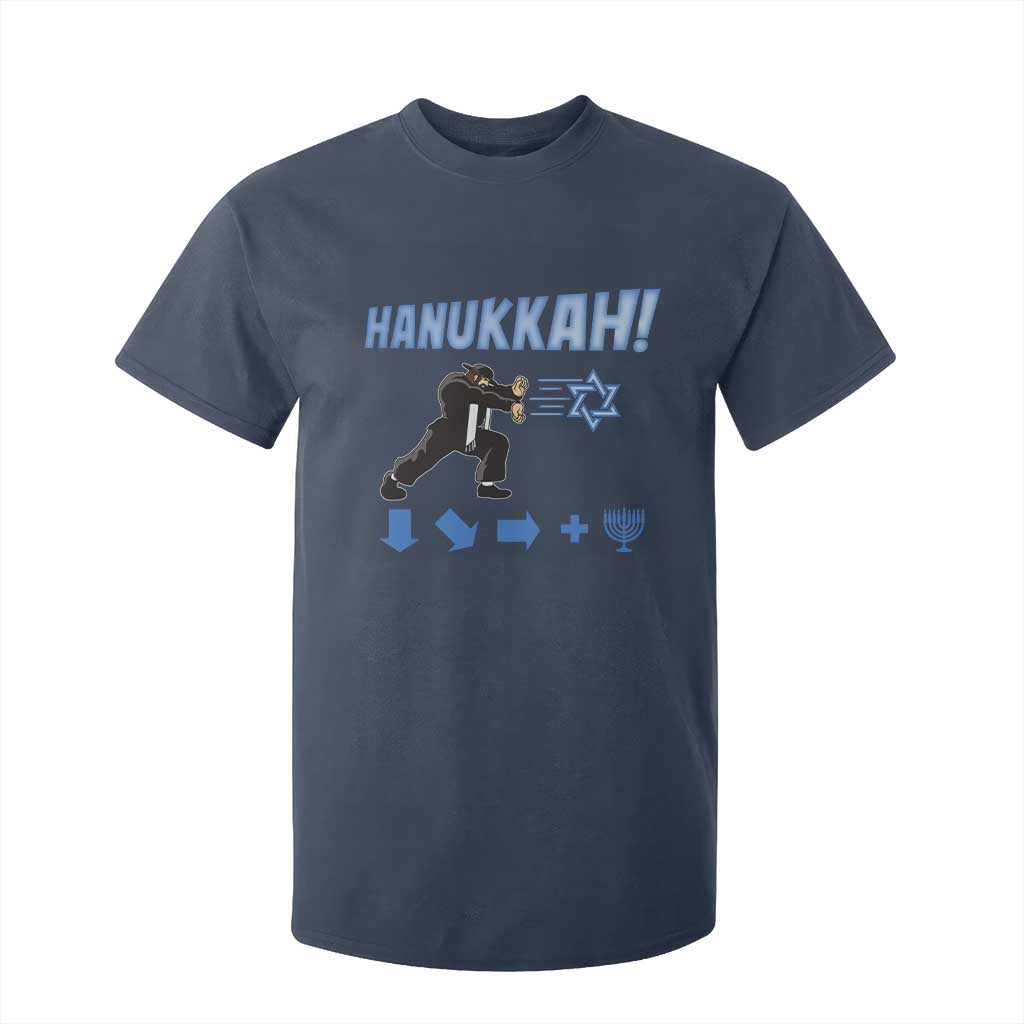 Funny Hanukkah Arcade Game T Shirt For Kid Jewish Fighter Menorah Star Of David TS11 Navy Print Your Wear
