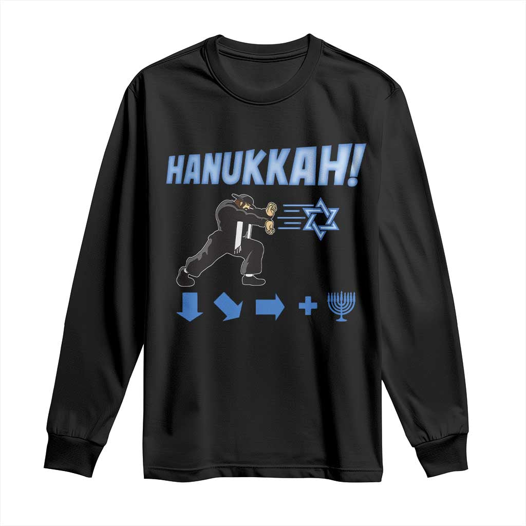 Funny Hanukkah Arcade Game Long Sleeve Shirt Jewish Fighter Menorah Star Of David TS11 Black Print Your Wear