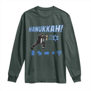 Funny Hanukkah Arcade Game Long Sleeve Shirt Jewish Fighter Menorah Star Of David TS11 Dark Forest Green Print Your Wear