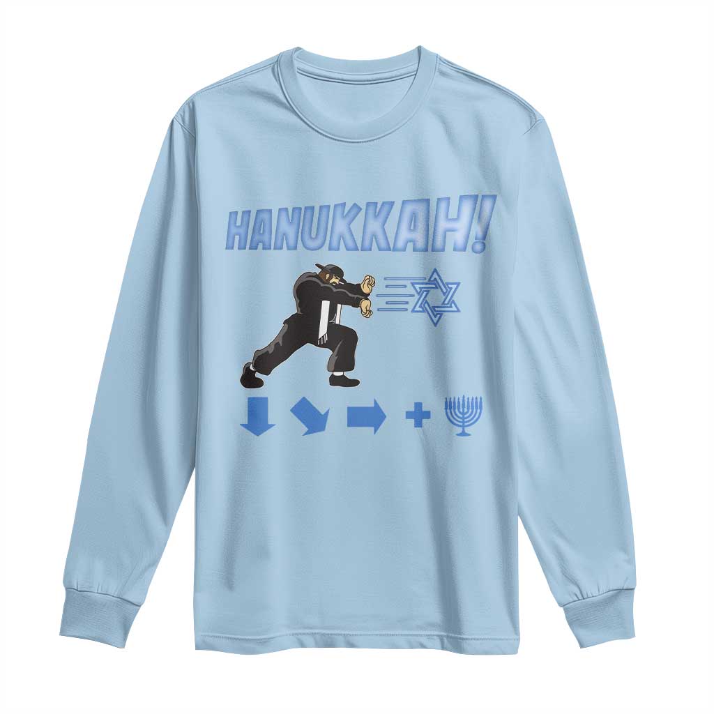 Funny Hanukkah Arcade Game Long Sleeve Shirt Jewish Fighter Menorah Star Of David TS11 Light Blue Print Your Wear