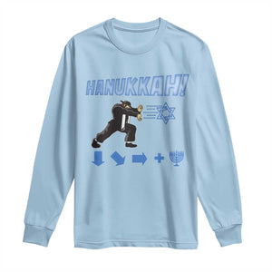 Funny Hanukkah Arcade Game Long Sleeve Shirt Jewish Fighter Menorah Star Of David TS11 Light Blue Print Your Wear