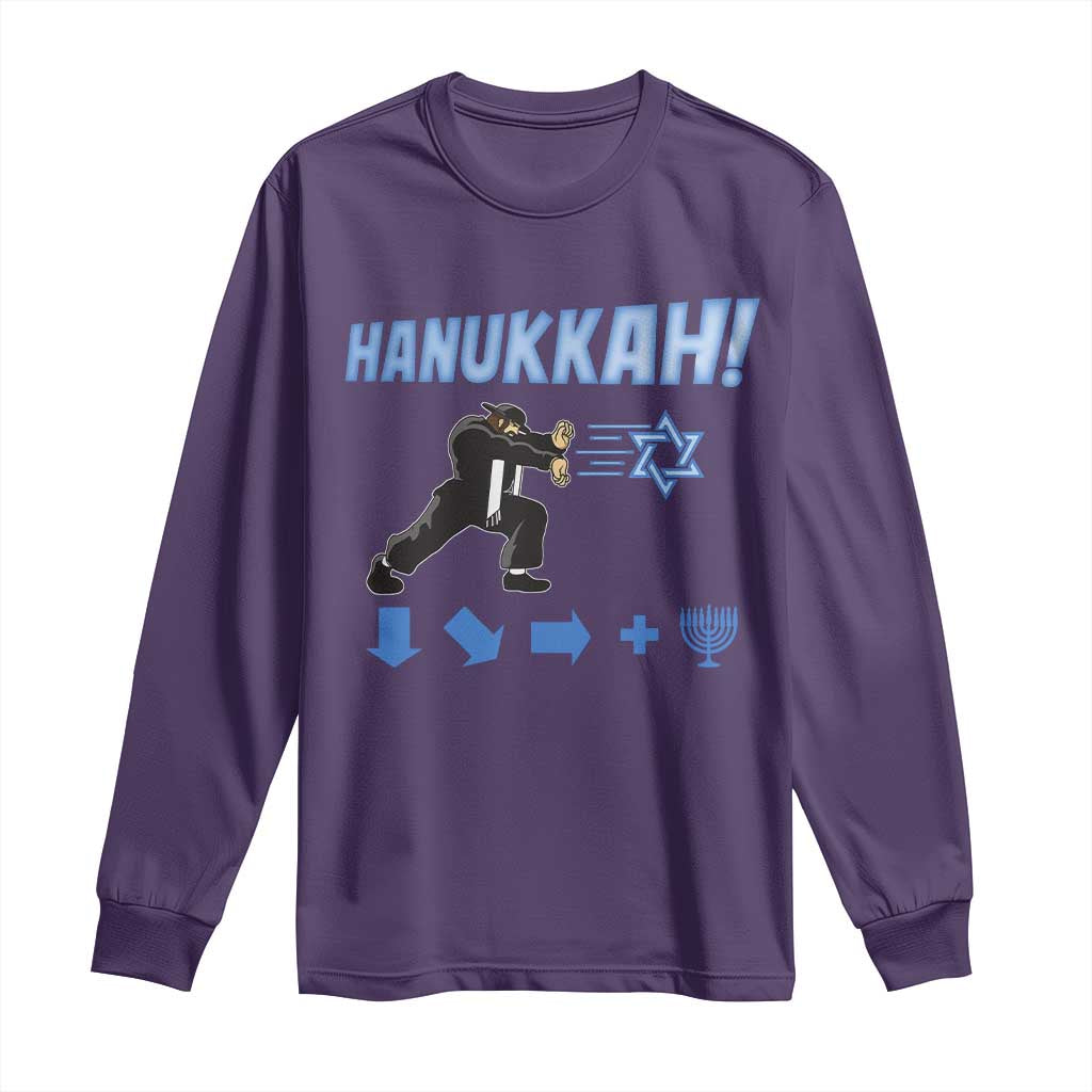 Funny Hanukkah Arcade Game Long Sleeve Shirt Jewish Fighter Menorah Star Of David TS11 Purple Print Your Wear