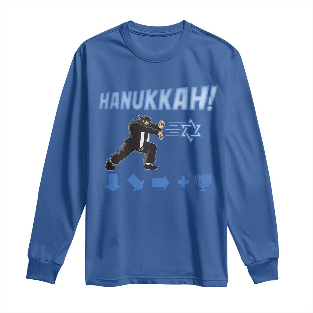 Funny Hanukkah Arcade Game Long Sleeve Shirt Jewish Fighter Menorah Star Of David TS11 Royal Blue Print Your Wear