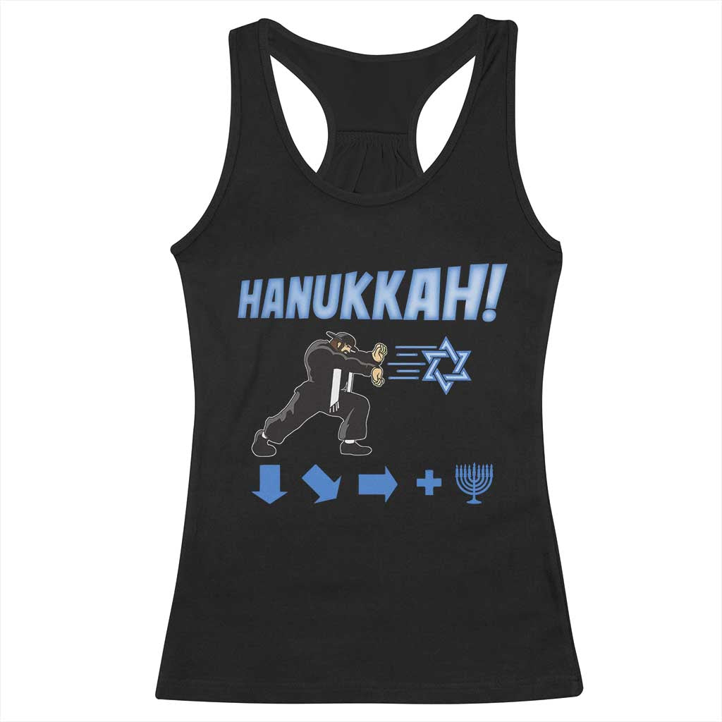 Funny Hanukkah Arcade Game Racerback Tank Top Jewish Fighter Menorah Star Of David TS11 Black Print Your Wear
