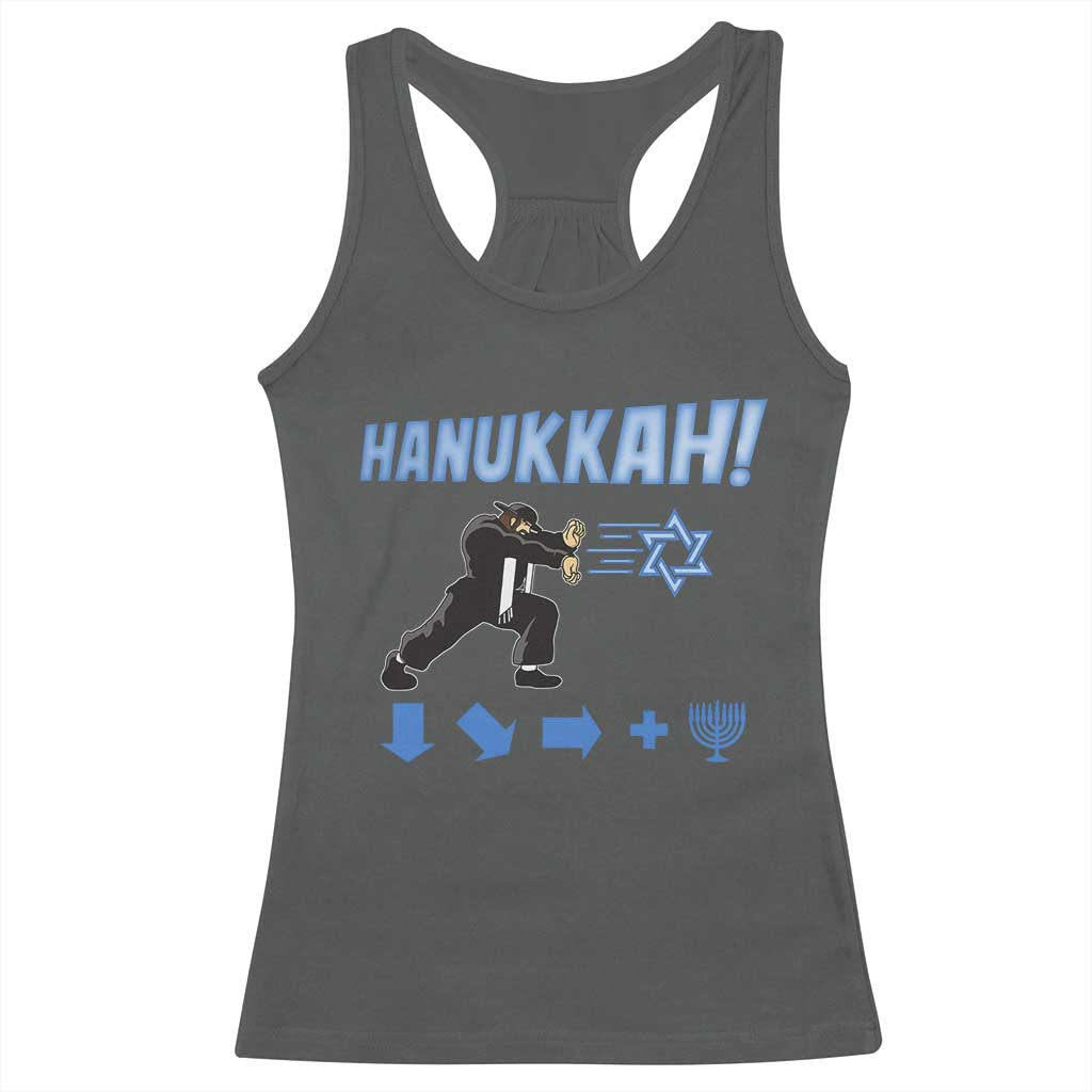 Funny Hanukkah Arcade Game Racerback Tank Top Jewish Fighter Menorah Star Of David TS11 Dark Heather Print Your Wear