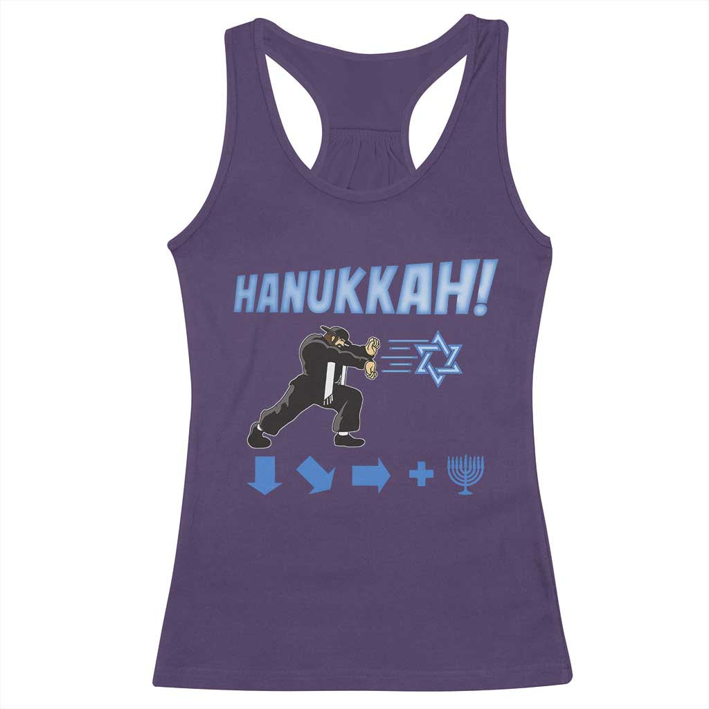 Funny Hanukkah Arcade Game Racerback Tank Top Jewish Fighter Menorah Star Of David TS11 Purple Print Your Wear