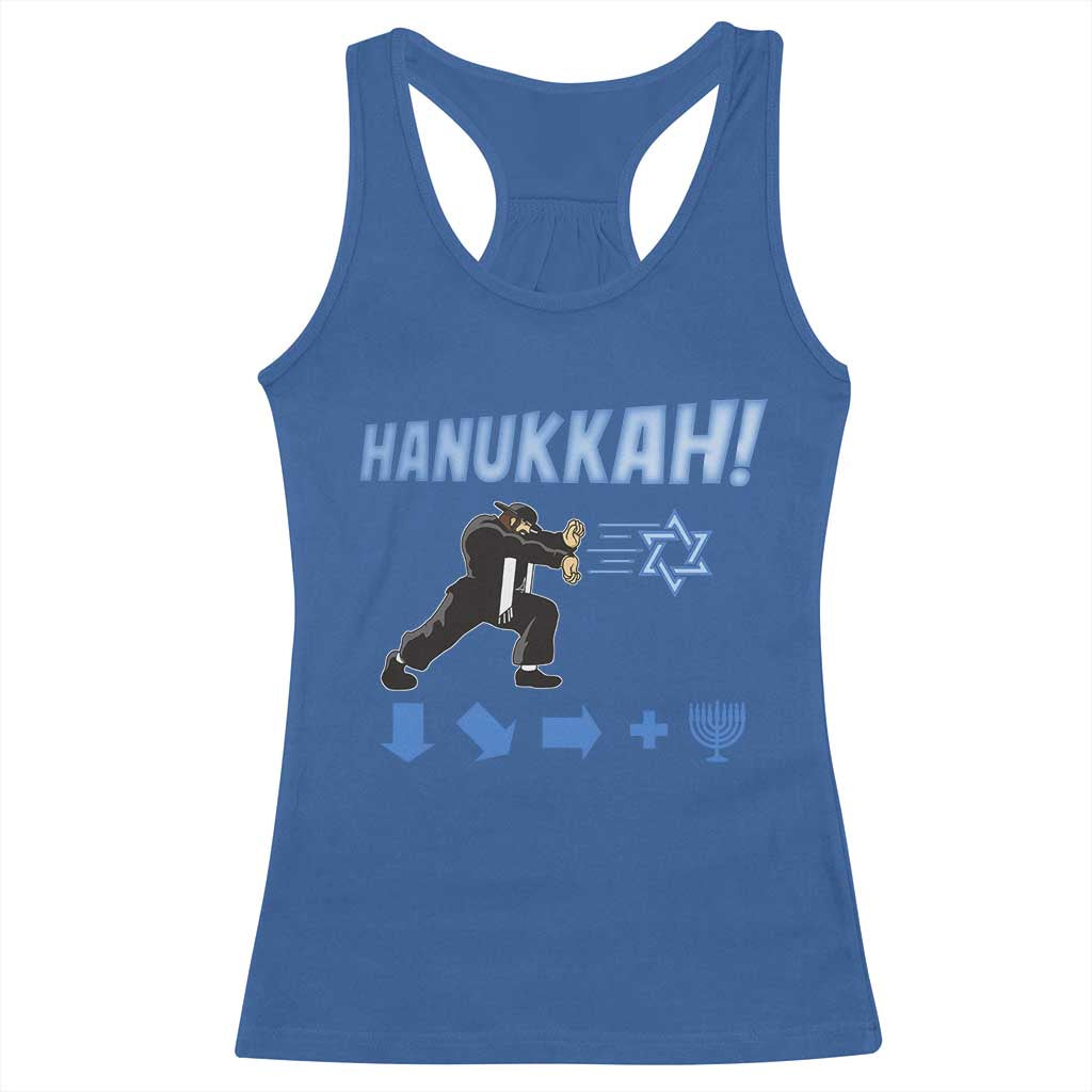 Funny Hanukkah Arcade Game Racerback Tank Top Jewish Fighter Menorah Star Of David TS11 Royal Blue Print Your Wear
