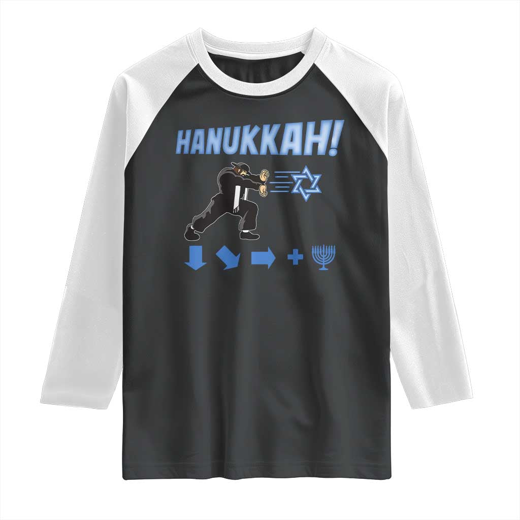 Funny Hanukkah Arcade Game Raglan Shirt Jewish Fighter Menorah Star Of David TS11 Black White Print Your Wear