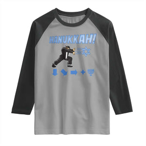 Funny Hanukkah Arcade Game Raglan Shirt Jewish Fighter Menorah Star Of David TS11 Sport Gray Black Print Your Wear