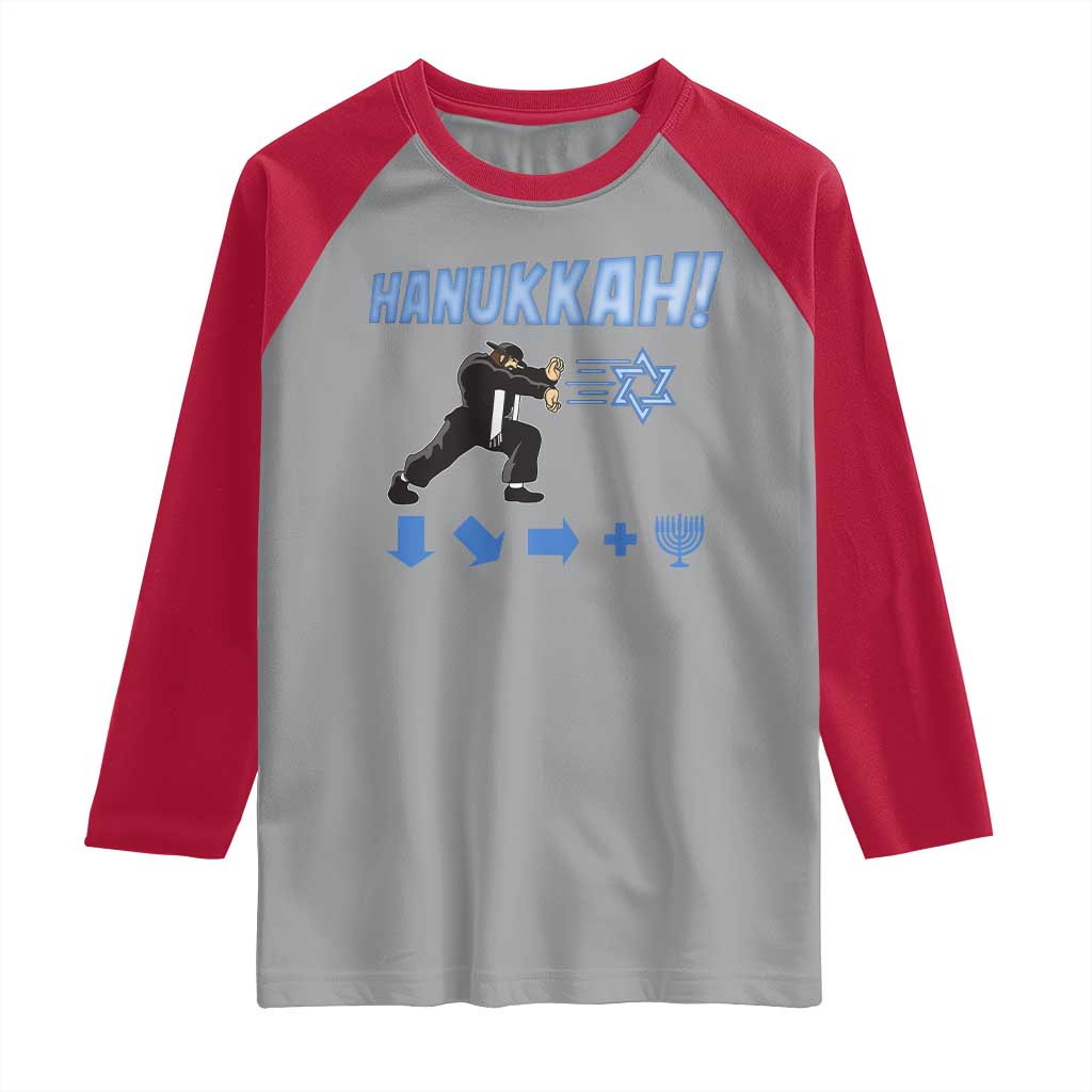 Funny Hanukkah Arcade Game Raglan Shirt Jewish Fighter Menorah Star Of David TS11 Sport Gray Red Print Your Wear