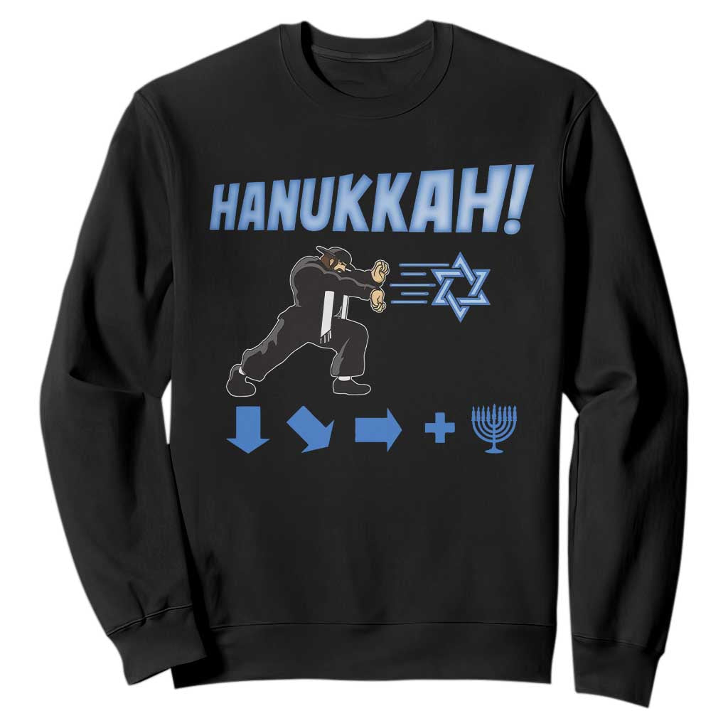 Funny Hanukkah Arcade Game Sweatshirt Jewish Fighter Menorah Star Of David TS11 Black Print Your Wear