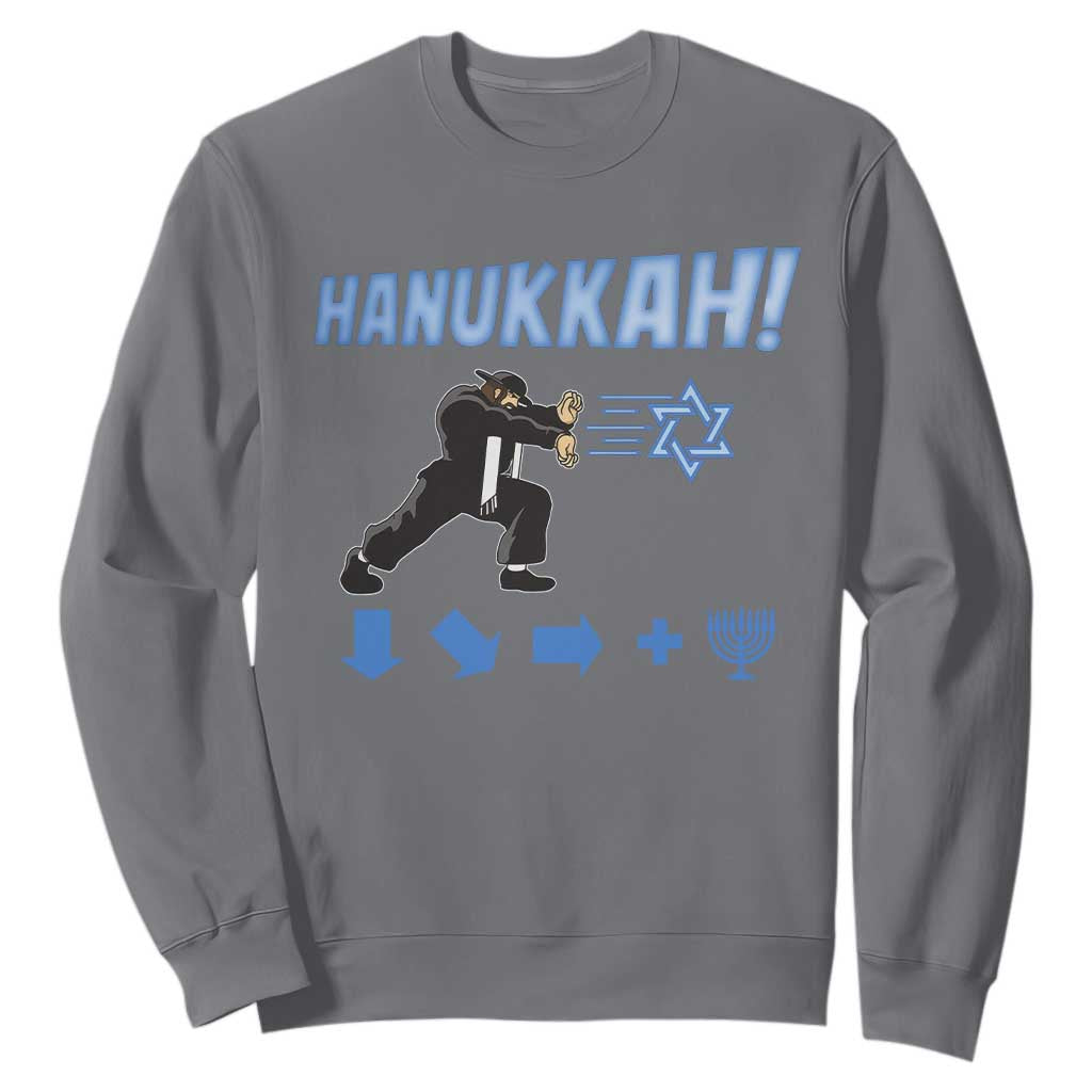 Funny Hanukkah Arcade Game Sweatshirt Jewish Fighter Menorah Star Of David TS11 Charcoal Print Your Wear