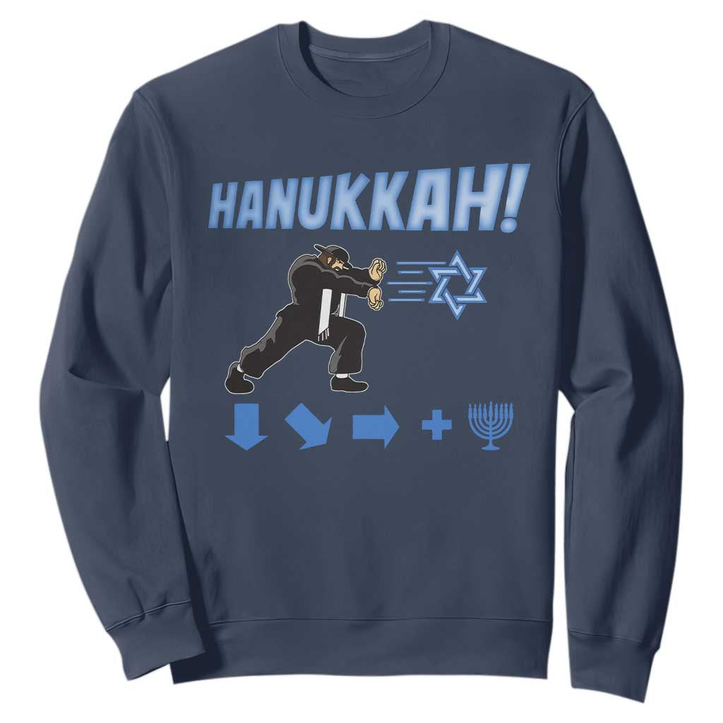 Funny Hanukkah Arcade Game Sweatshirt Jewish Fighter Menorah Star Of David TS11 Navy Print Your Wear
