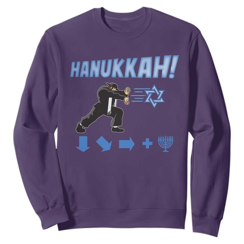 Funny Hanukkah Arcade Game Sweatshirt Jewish Fighter Menorah Star Of David TS11 Purple Print Your Wear