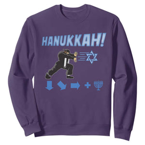 Funny Hanukkah Arcade Game Sweatshirt Jewish Fighter Menorah Star Of David TS11 Purple Print Your Wear