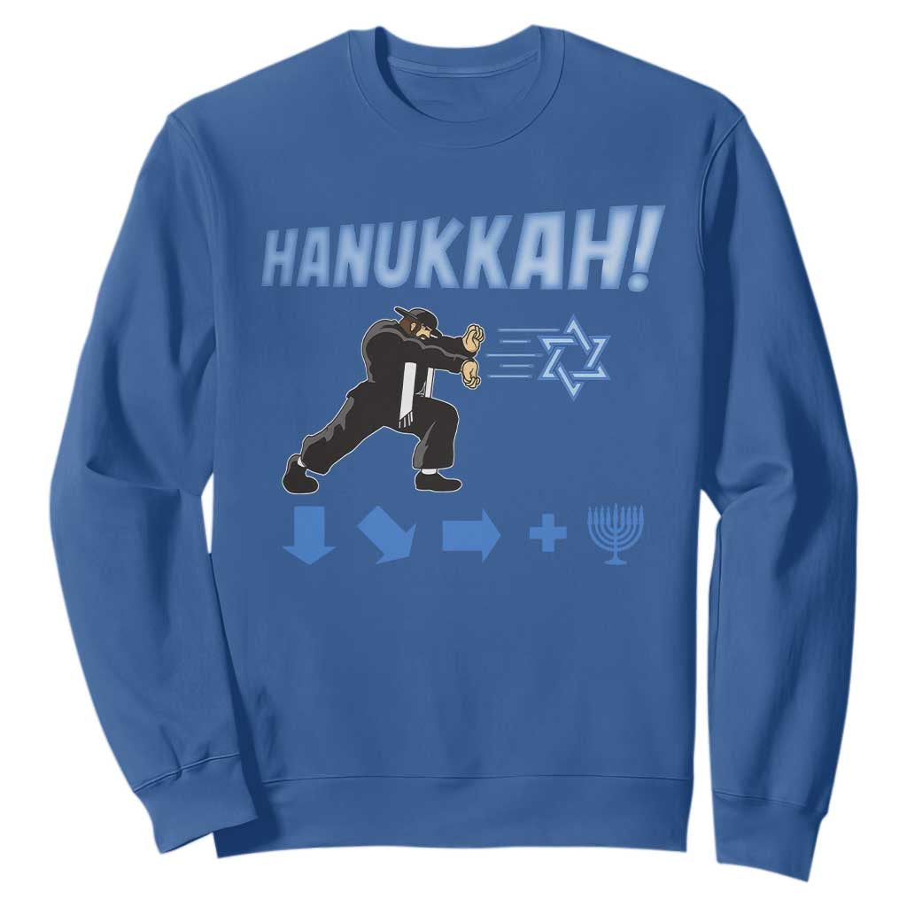 Funny Hanukkah Arcade Game Sweatshirt Jewish Fighter Menorah Star Of David TS11 Royal Blue Print Your Wear