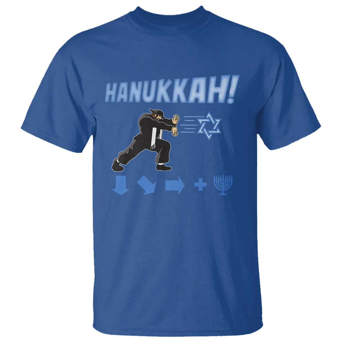 Funny Hanukkah Arcade Game T Shirt Jewish Fighter Menorah Star Of David TS11 Royal Blue Print Your Wear