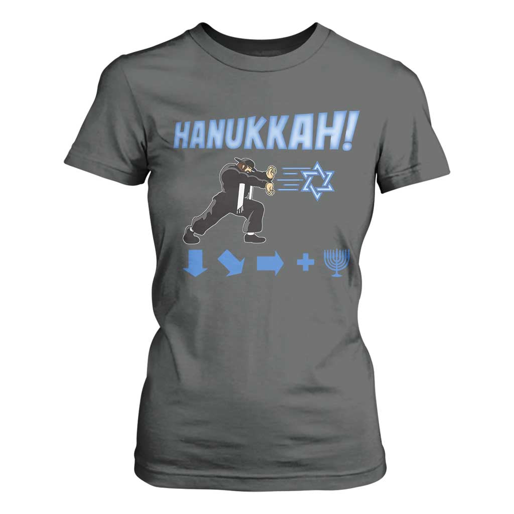 Funny Hanukkah Arcade Game T Shirt For Women Jewish Fighter Menorah Star Of David TS11 Dark Heather Print Your Wear