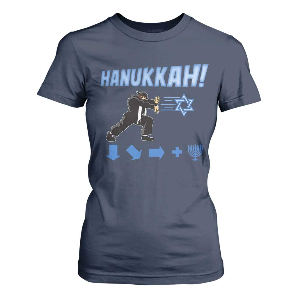 Funny Hanukkah Arcade Game T Shirt For Women Jewish Fighter Menorah Star Of David TS11 Navy Print Your Wear