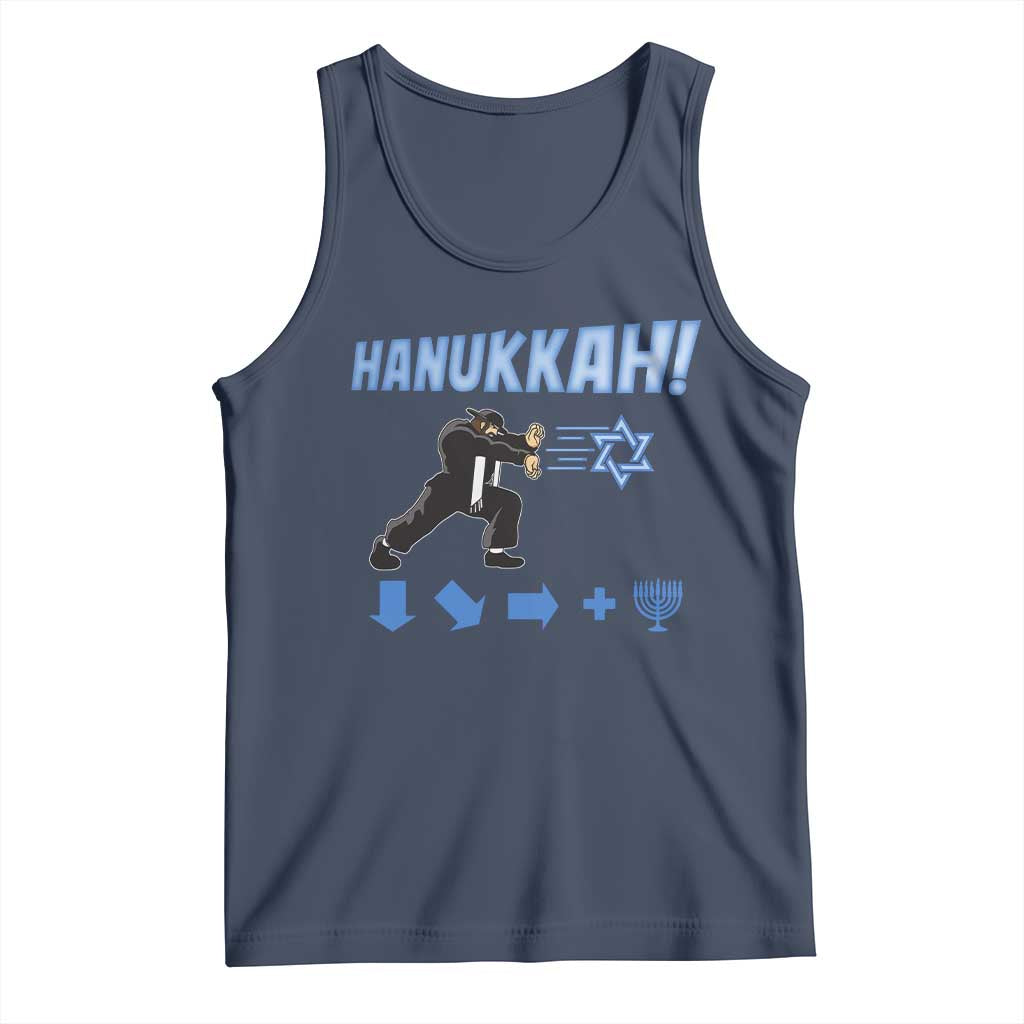 Funny Hanukkah Arcade Game Tank Top Jewish Fighter Menorah Star Of David TS11 Navy Print Your Wear