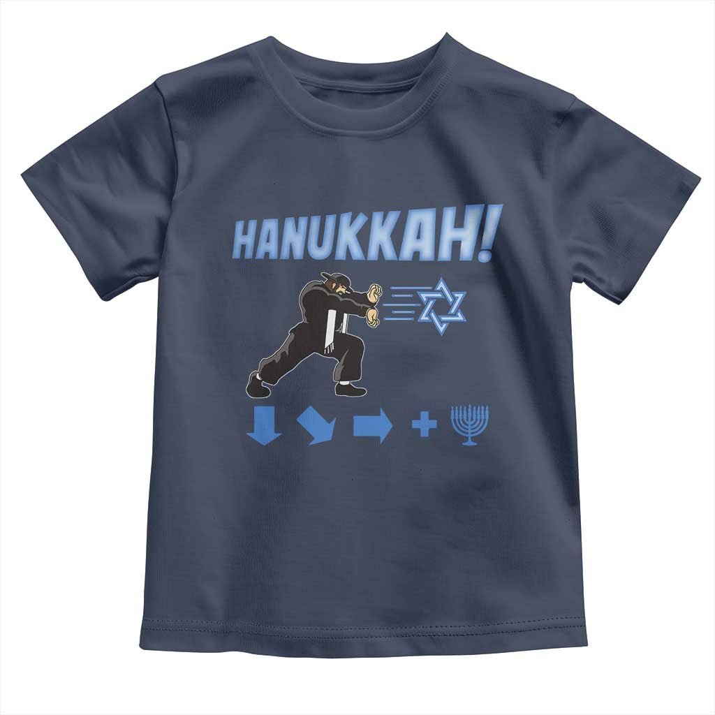 Funny Hanukkah Arcade Game Toddler T Shirt Jewish Fighter Menorah Star Of David TS11 Navy Print Your Wear