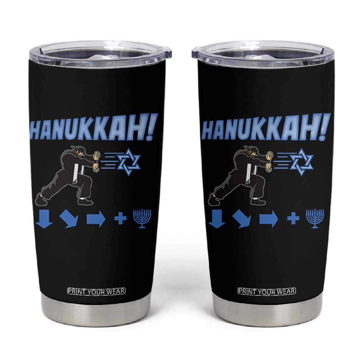 Funny Hanukkah Arcade Game Tumbler Cup Jewish Fighter Menorah Star Of David TS11 Black Print Your Wear