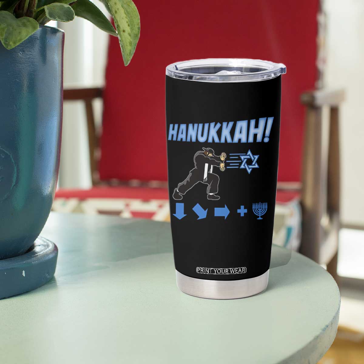 Funny Hanukkah Arcade Game Tumbler Cup Jewish Fighter Menorah Star Of David TS11 Print Your Wear