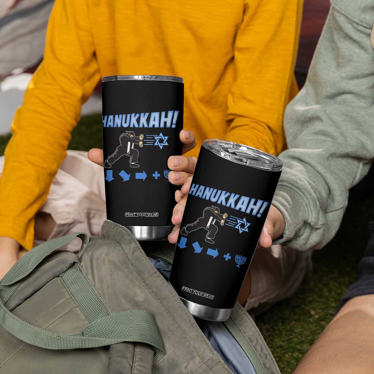 Funny Hanukkah Arcade Game Tumbler Cup Jewish Fighter Menorah Star Of David TS11 Print Your Wear