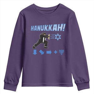 Funny Hanukkah Arcade Game Youth Sweatshirt Jewish Fighter Menorah Star Of David TS11 Purple Print Your Wear