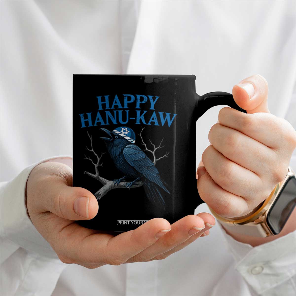 Funny Hanukkah Crow Coffee Mug Happy Hanukaw Jewish Holiday TS11 Print Your Wear