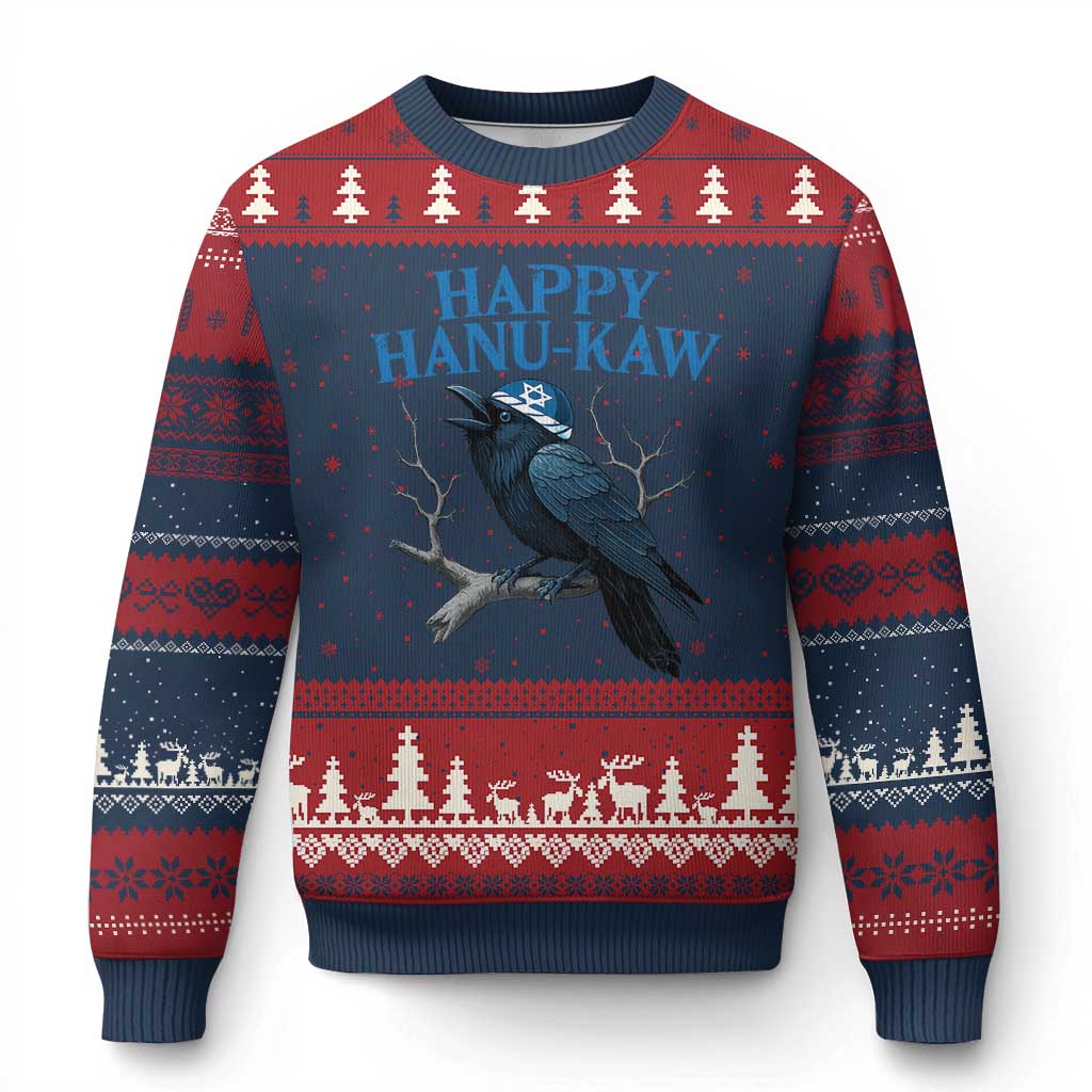 Funny Hanukkah Crow Ugly Christmas Sweater Happy Hanukaw Jewish Holiday TS11 Navy Red Print Your Wear